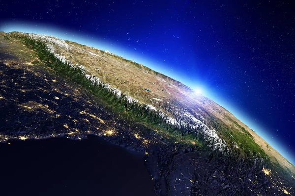 Planeten jorden stadens ljus. 3D-rendering — Stockfoto