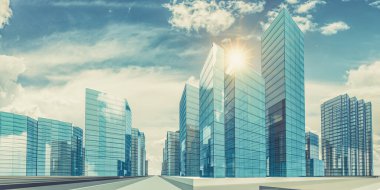 Bulutların içindeki şehir 3D görüntüleme