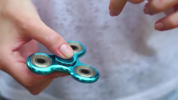 Close up view of modern fidget spinner. — Stock Video