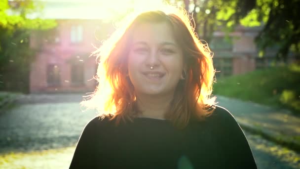 Portrait of beautiful red haired girl. — Stock Video