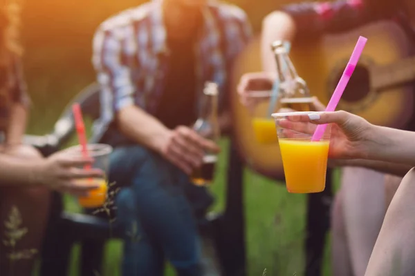 Grupo de amigos de picnic en el parque. — Foto de Stock