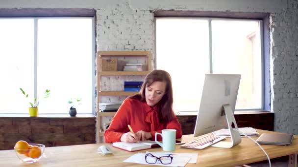 Vacker affärskvinna arbetande i kontor. — Stockvideo