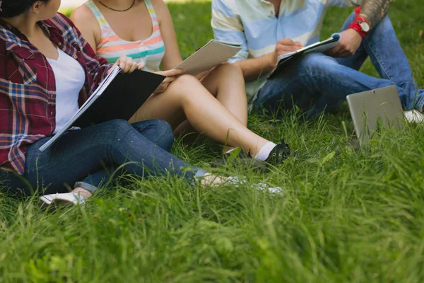 Groep studenten in een park. — Stockfoto