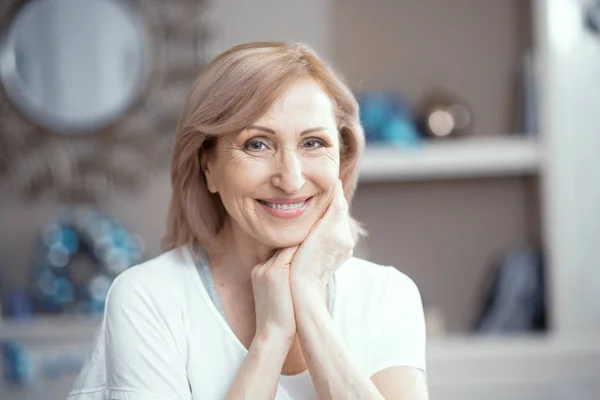 Close Up of a Beautiful Woman Over 50 years old Cute Smiling . — стоковое фото