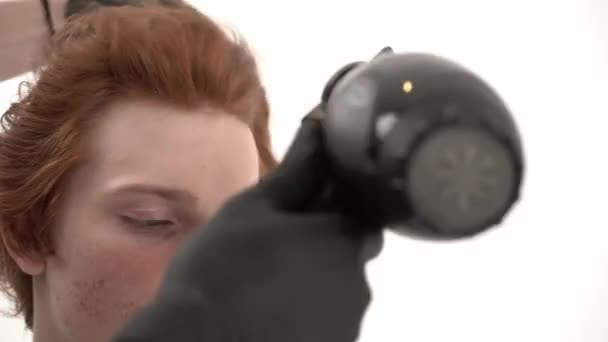 The Famous Barber Cuts A Cute Guy With Red Hair Stock Video