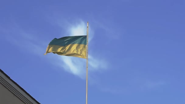 Oekraïense vlag wapperend in de wind. Achtergrond. Prachtig weer. — Stockvideo