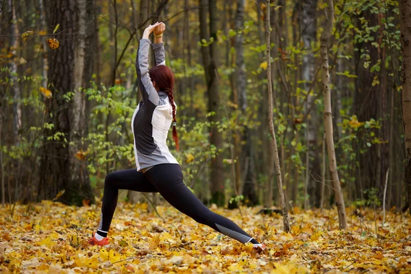 Görüntü temiz havada germe egzersizleri yapıyor spor fitness kız — Stok fotoğraf