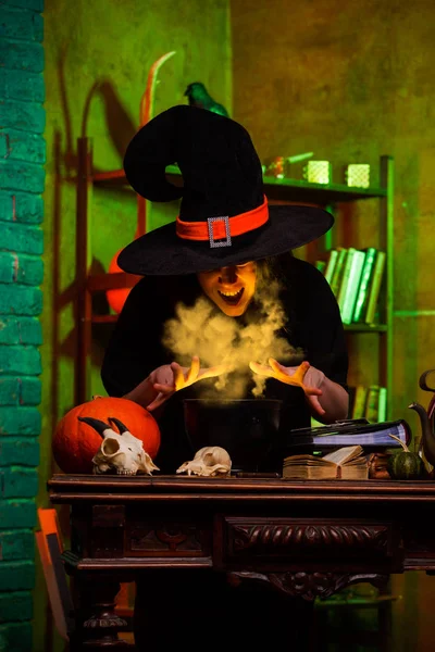 Image of witch of saucepans with magic potion — Stock Photo, Image