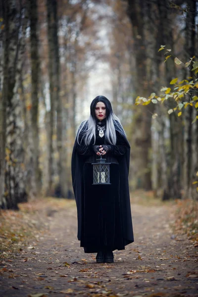 Cadı kadın elinde fenerle resim — Stok fotoğraf