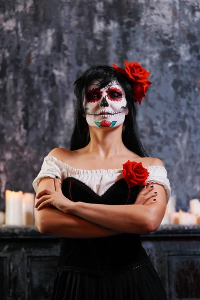 Halloween photo of woman with white make-up — Stock Photo, Image