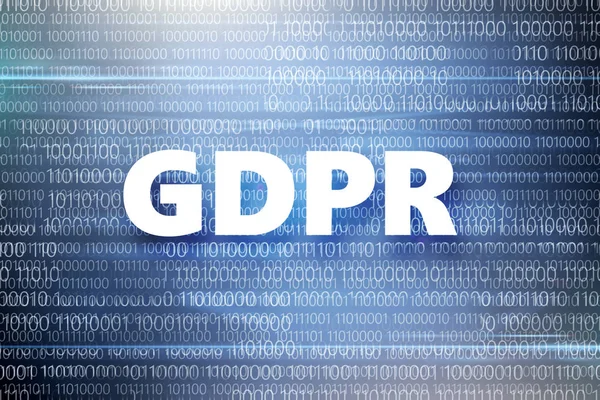 Regulamentação geral para a proteção de dados pessoais. Inscrição em fundo azul com código binário  . — Fotografia de Stock