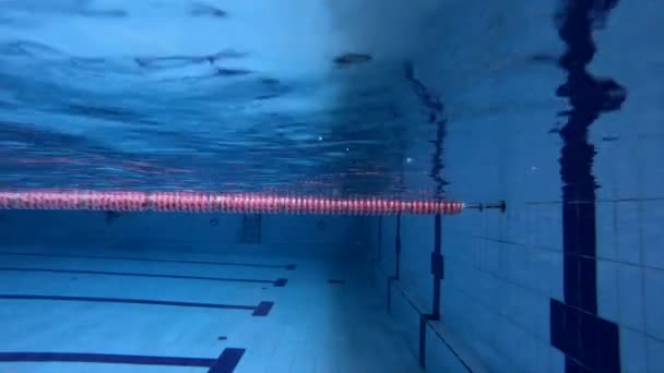 Schwimmer schwimmt Freistil und dreht sich unter Wasser um — Stockvideo