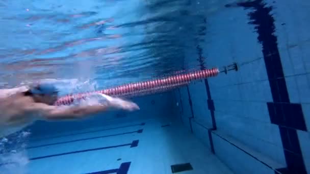 Hombre nadador nada estilo libre y dar la vuelta bajo el agua — Vídeo de stock