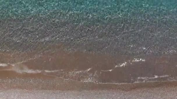 Olas de mar rodar en la playa marrón que refleja la luz del sol brillante — Vídeo de stock