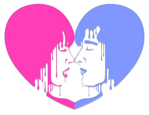 Lovers Silhouette Man Woman Face Face — Stock Vector