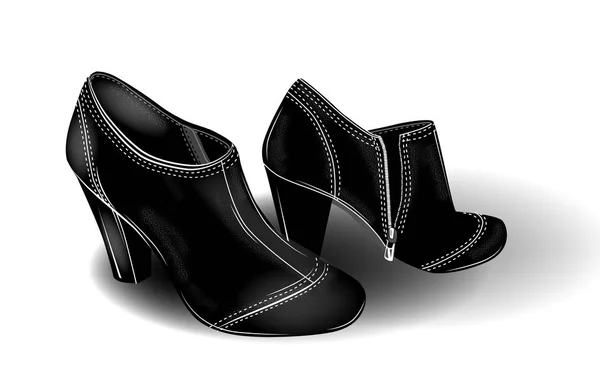 黒のハイヒールの足首は 白いステッチ ブーツします ファッションの女の子の靴 — ストックベクタ