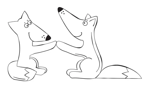 Két Aranyos Kézzel Rajzolt Rajzfilmekhez Róka Veector Illusztráció Karikatúra Karakter — Stock Vector