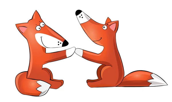 Two Cute Hand Drawn Cartoon Foxes Veector Illustration Cartoon Character — Stock Vector