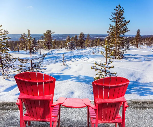 在树林里休息的一对红色舒适的扶手椅 — 图库照片