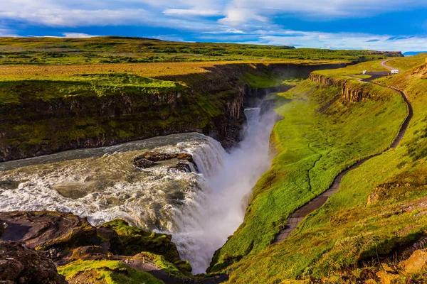 Huge Masses Gullfoss Waterfall Crashing Abyss Iceland Stock Photo