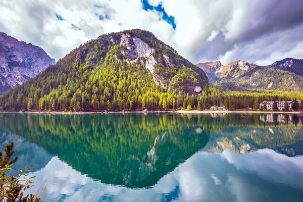 Concepto Senderismo Ecoturismo Tirol Del Sur Lago Lago Braies Extensión — Foto de Stock