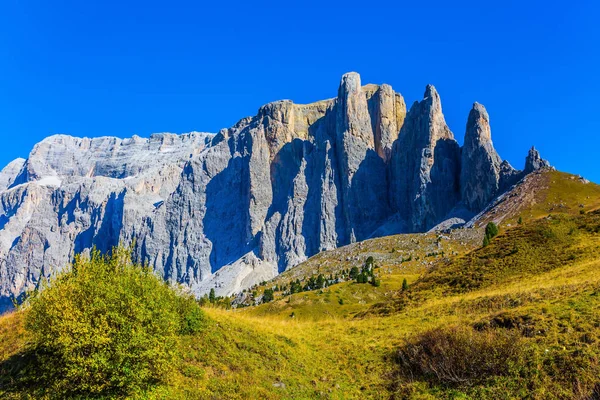 Southern Limestone Alps Majestic White Gray Rocks Illuminated Morning Sun — Stock Photo, Image