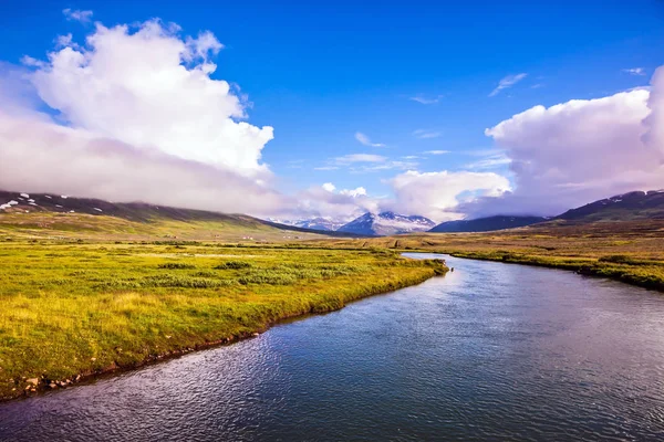 Fiorde Islândia Entre Praias Planas Tundra Conceito Turismo Extremo Norte — Fotografia de Stock