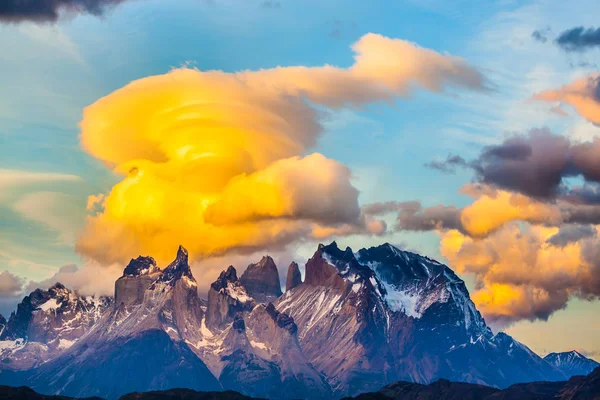 Parc National Des Torres Del Paine Magnifiques Nuages Orange Coucher — Photo