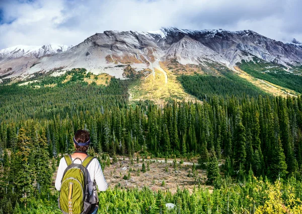 Die Grandiose Landschaft Der Rockies Von Kanada Die Erfahrene Frau — Stockfoto