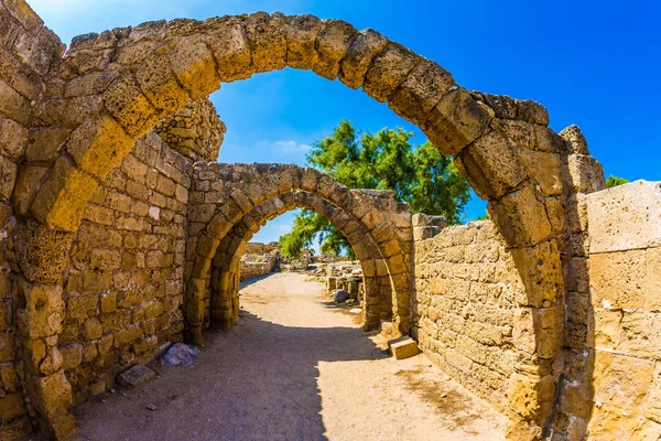 Solig Vårdag Israel Utflykt Till Den Arkeologiska Parken Det Romerska — Stockfoto