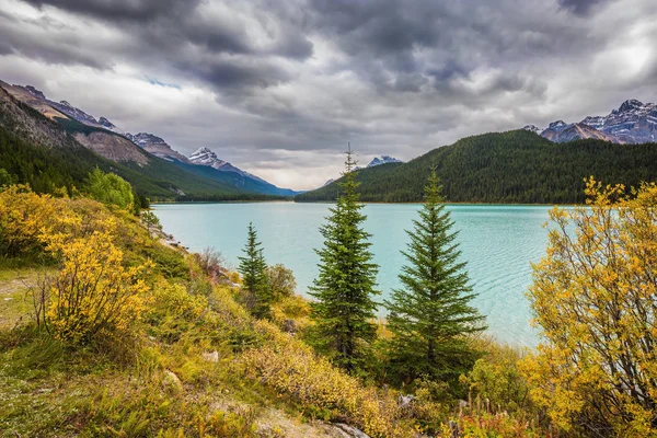 Autumn Bow Lake Banff National Park Canadá Águas Azuis Lago — Fotografia de Stock