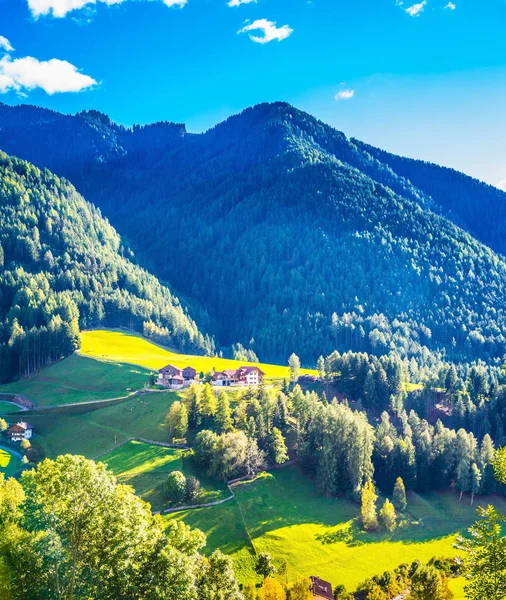 Encantador Chalet Una Verde Ladera Cubierta Hierba Montaña Pastoral Rural — Foto de Stock