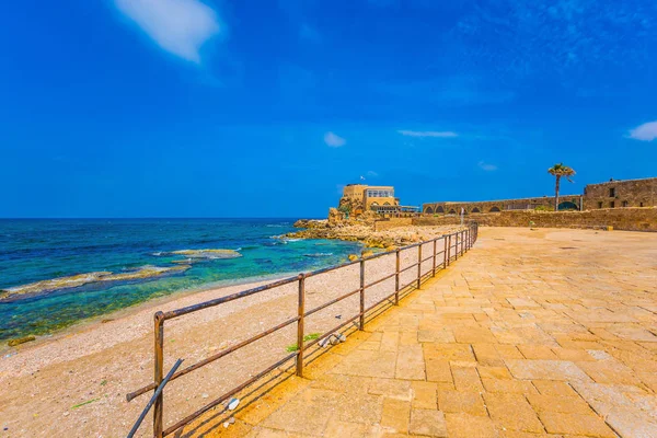Excursion Archaeological Park Roman Empire Ruins Port Ancient Caesarea — Stock Photo, Image