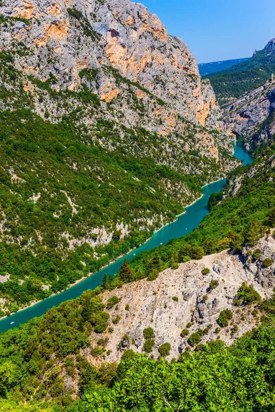 Nádherné Francouzské Alpy Řeka Verdon Tekoucí Podél Spodní Části Kaňonu — Stock fotografie