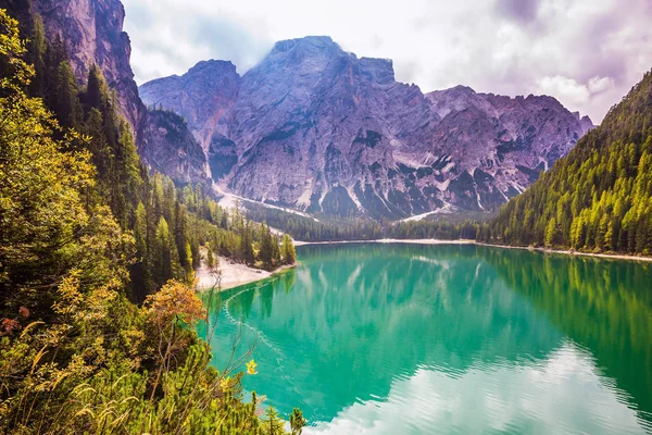 Extensión Verde Del Agua Refleja Las Montañas Bosque Circundantes Magnífico — Foto de Stock