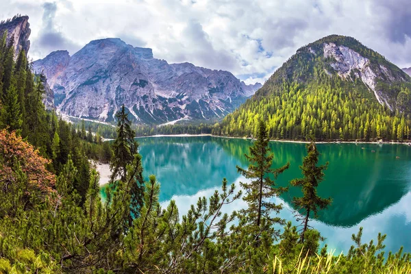 Agua Verde Refleja Bosque Las Montañas Circundantes Magnífico Lago Lago — Foto de Stock
