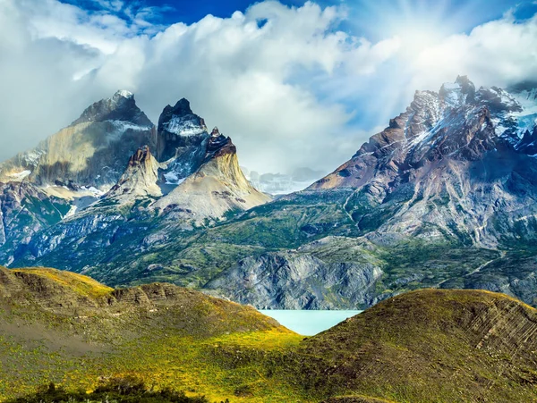 Utazás Chile Nemzeti Park Torres Del Paine Fekete Sziklák Los — Stock Fotó