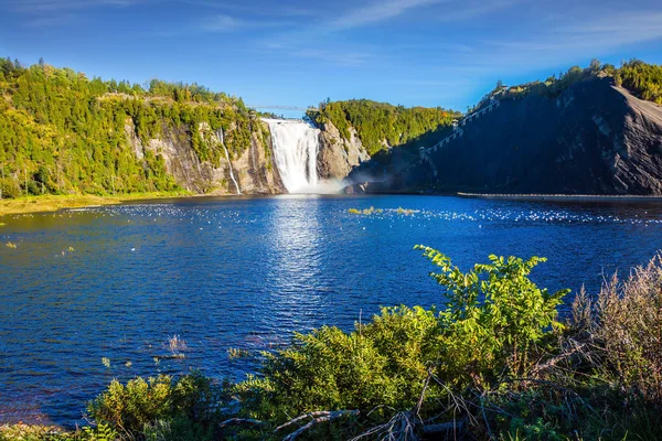 Sunny Autumn Day Huge Waterfall Montmorency Montmorency Falls Park Close — Stock Photo, Image