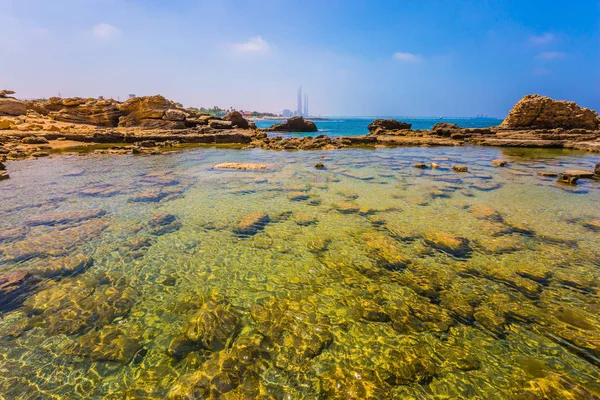 Ruïnes Van Oude Stad Haven Van Caesarea Overstroomd Zee Ruïnen — Stockfoto