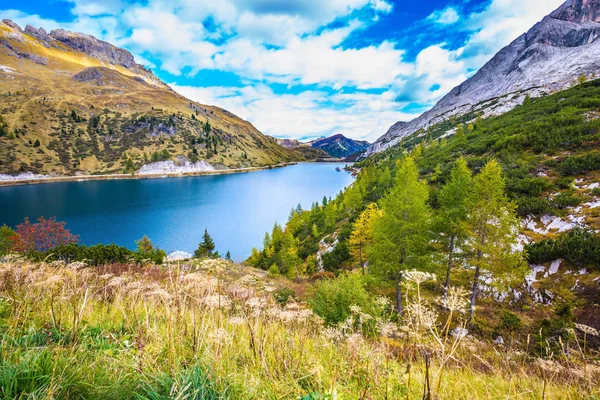Pojęcie Turystyki Ekologicznej Ekstremalnych Magia Harmonii Dolomitach Polodowcowe Jezioro Czystą — Zdjęcie stockowe