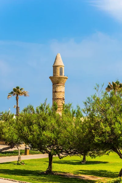 Israel Ruínas Antigo Porto Cesareia Conceito Turismo Arqueológico Histórico Minarete — Fotografia de Stock