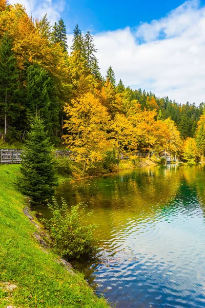 Het Gladde Oppervlak Van Het Water Weerspiegelt Veelkleurige Bossen Het — Stockfoto