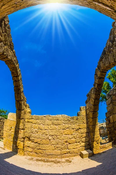 Israël Schitterende Lente Zon Verlicht Ruïnes Van Overdekte Galerijen Caesarea — Stockfoto