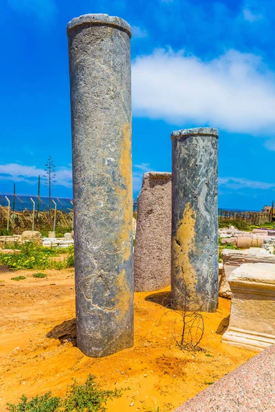 Resterna Antika Kolonner Från Romartiden Medelhavskusten Caesarea National Park Israel — Stockfoto