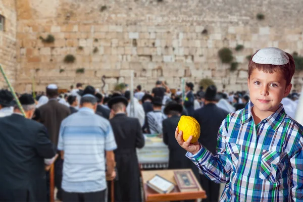 Las Personas Taliths Blancos Rezan Muro Occidental Del Templo Hermoso — Foto de Stock