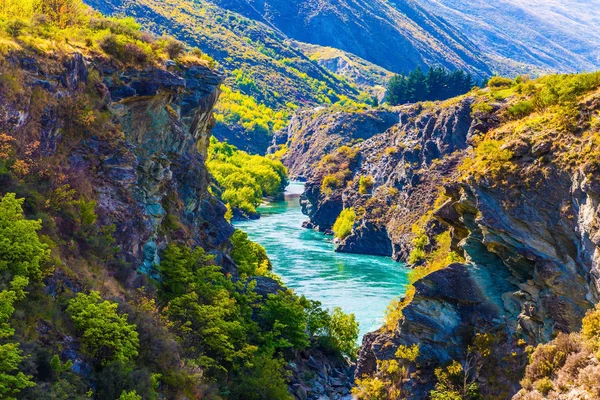 Picturesque River Mountain Gorge Early Morning Exotic Journey South Island — Stock Photo, Image
