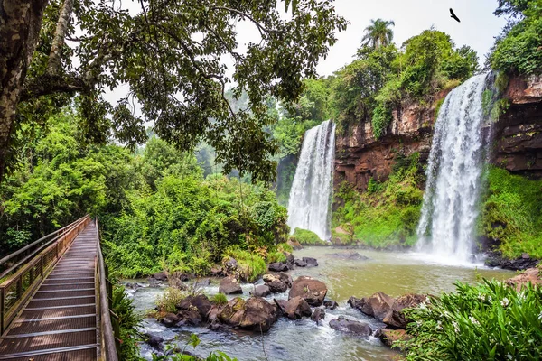 Argentina Two Powerful Fairy Waterfalls Iguazu Falls Fall Small Quiet — Stock Photo, Image