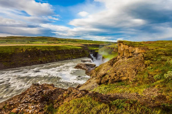 Picturesque Multi Colored Tundra Sunny Summer Day Waterfall Iceland Gullfoss — Stock Photo, Image