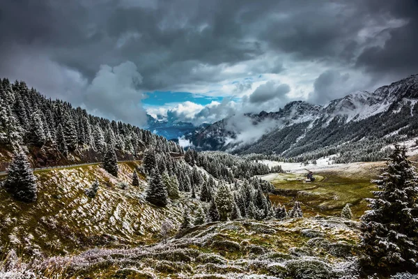 Soon Christmas Alpine Pass Giau Magnificent Landscape Dolomites Snow — Stock Photo, Image