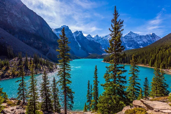 Seemoräne Schönste Seen Der Welt Liegt Tal Der Zehn Banff — Stockfoto